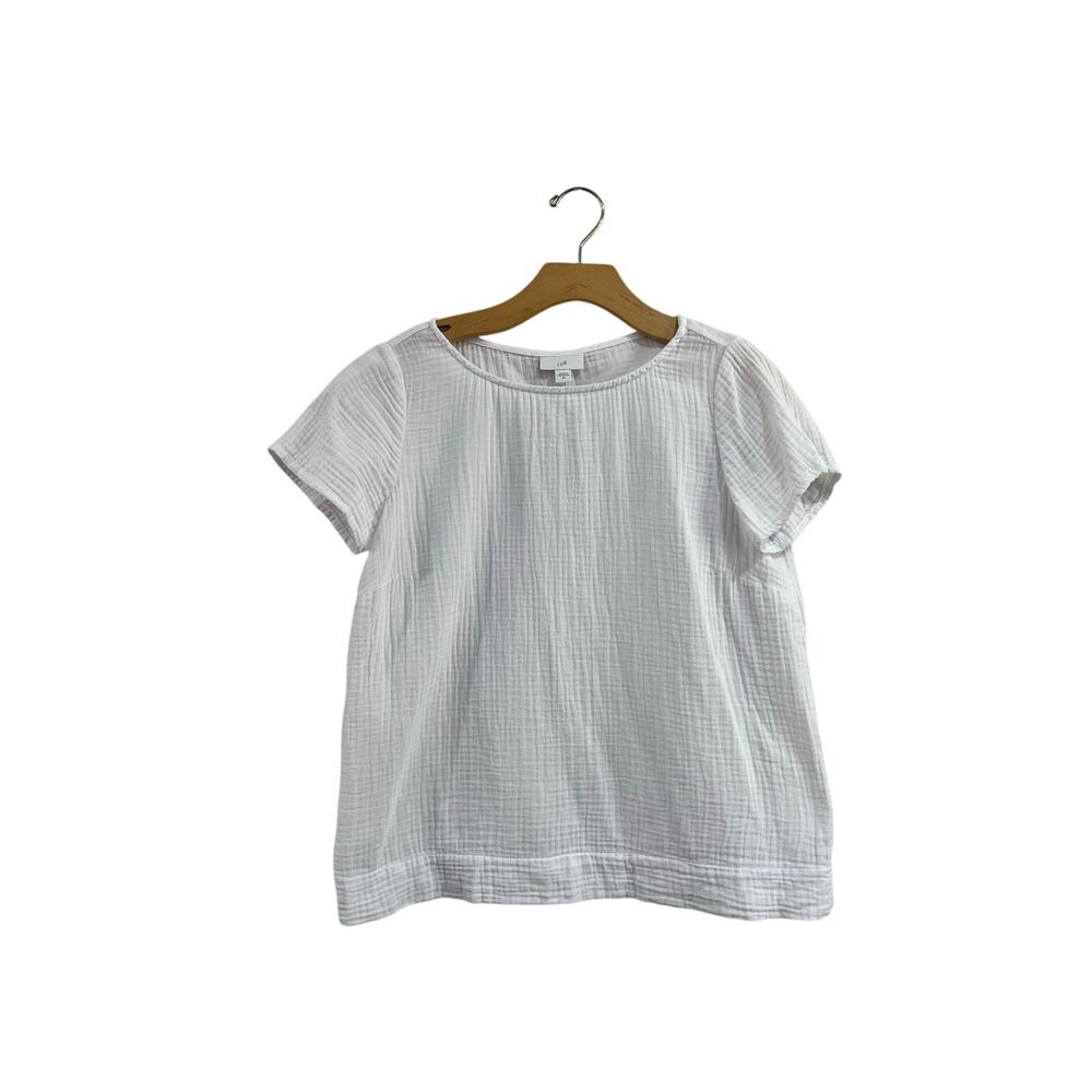 J.Jill White Cotton Gauze Blouse Lightweight Short Sleeve Casual Top XS